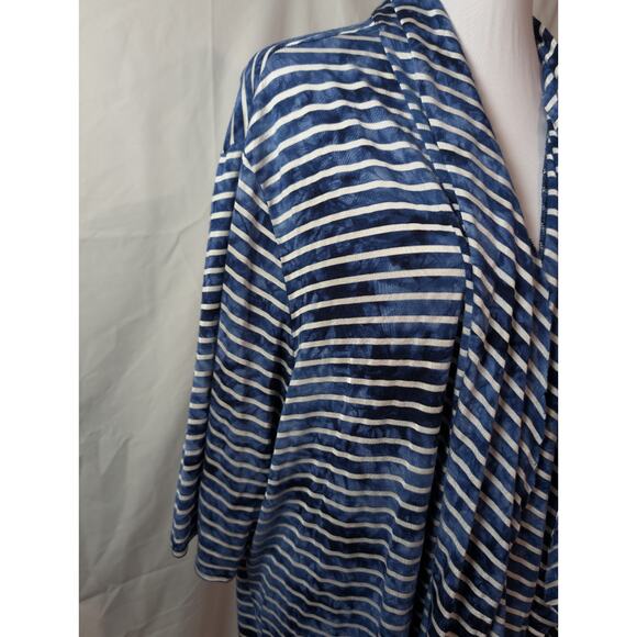 CJ Banks Cardigan Women's Plus Size 2XL Blue Open Striped 3/4 Sleeve Shirt Tunic - Picture 2 of 14